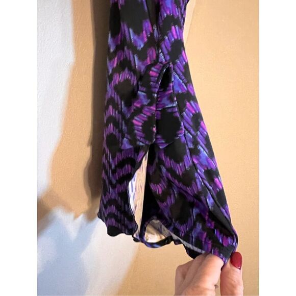 Maxine Of Hollywood 18 Ikat Print One Piece Swimsuit Blue Purple Flutter Bottom - Picture 7 of 10